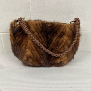 Authentic Paolo Masi Firenze Mink & Leather Shoulder Bag #5003 Made in Italy NWT